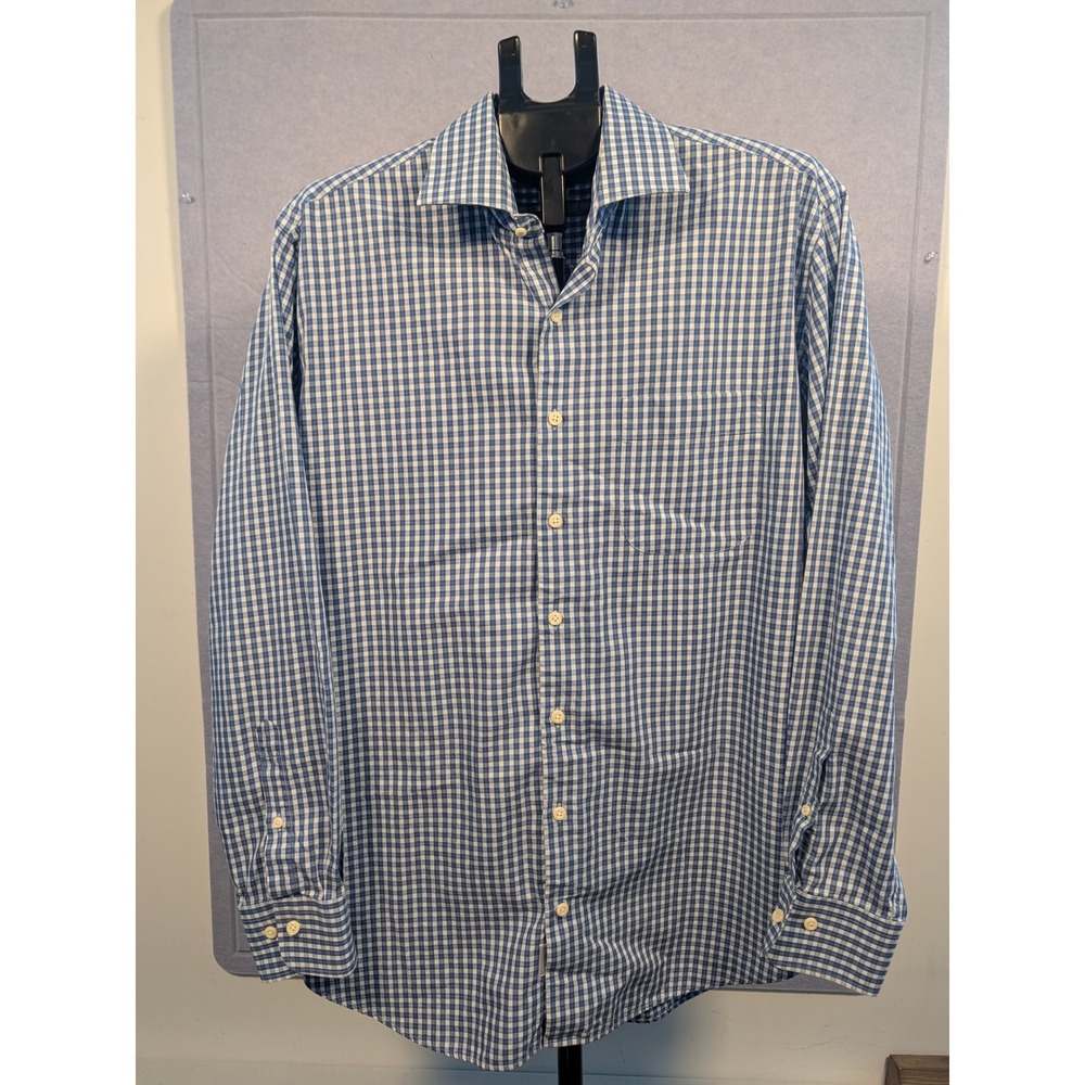Peter Millar Button Down Mens Large Blue Gingham Check Long Sleeve‎ Excellent
